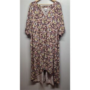 Ava & Viv Maxi Dress Women Plus Size 3X Maroon Floral Short Sleeve Boho Casual